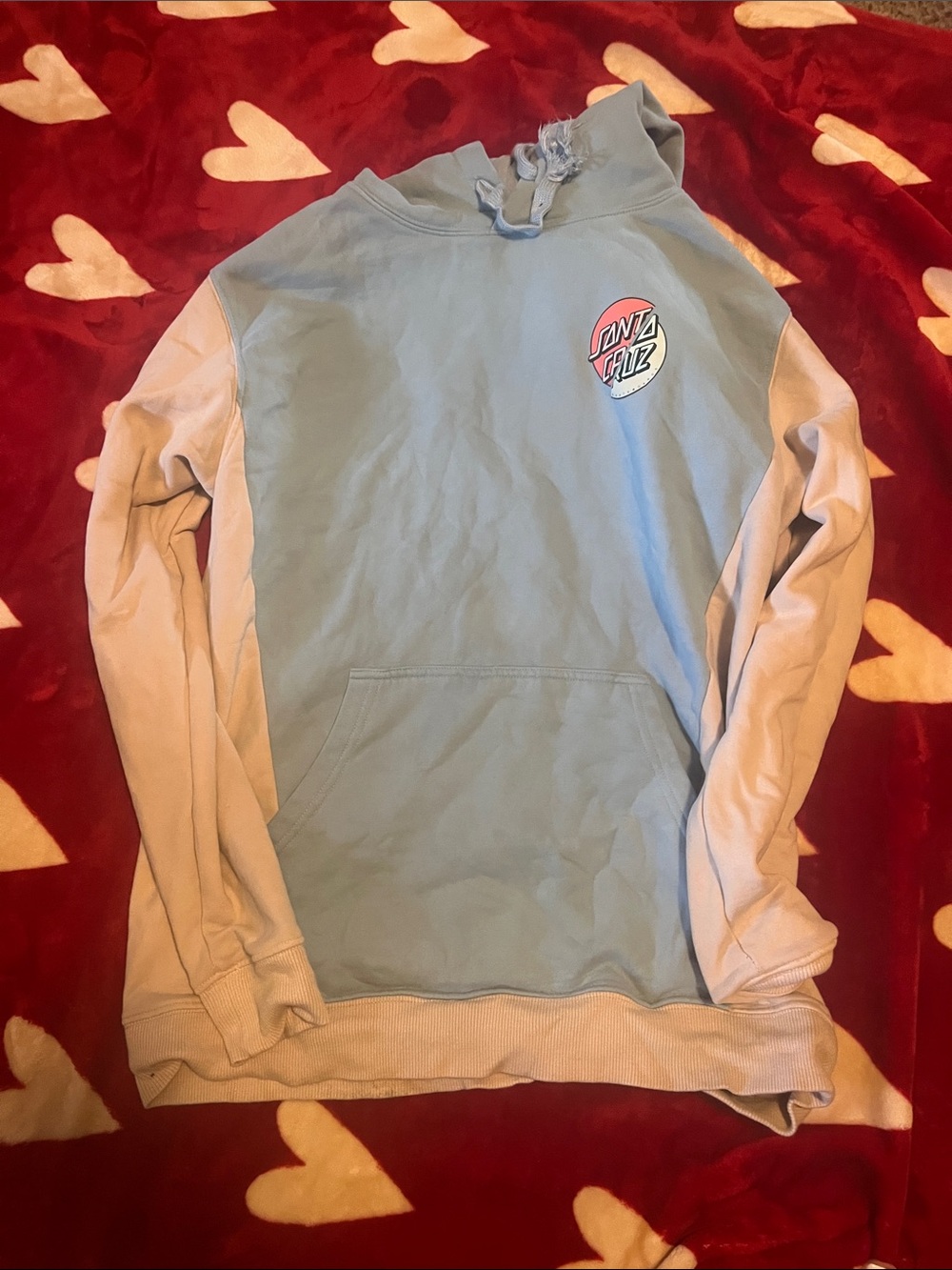 Santa Cruz Skateboards Two-Tone Blue and Cream Pullover Hoodie